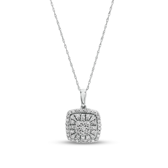 Previously Owned - 1/2 CT. T.w. Cushion-Shaped Multi-Diamond Frame Pendant in 10K White Gold