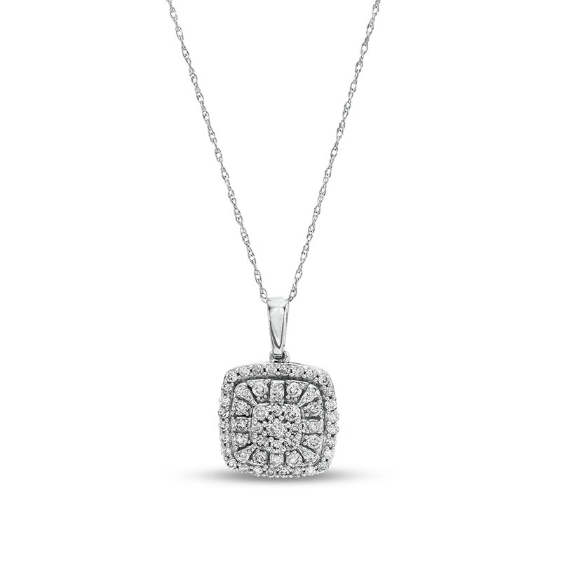 Main Image 1 of Previously Owned - 1/2 CT. T.W. Cushion-Shaped Multi-Diamond Frame Pendant in 10K White Gold