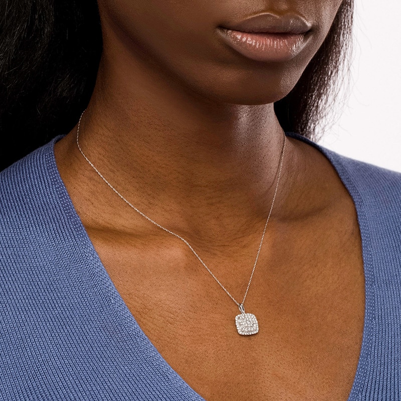 Main Image 2 of Previously Owned - 1/2 CT. T.W. Cushion-Shaped Multi-Diamond Frame Pendant in 10K White Gold