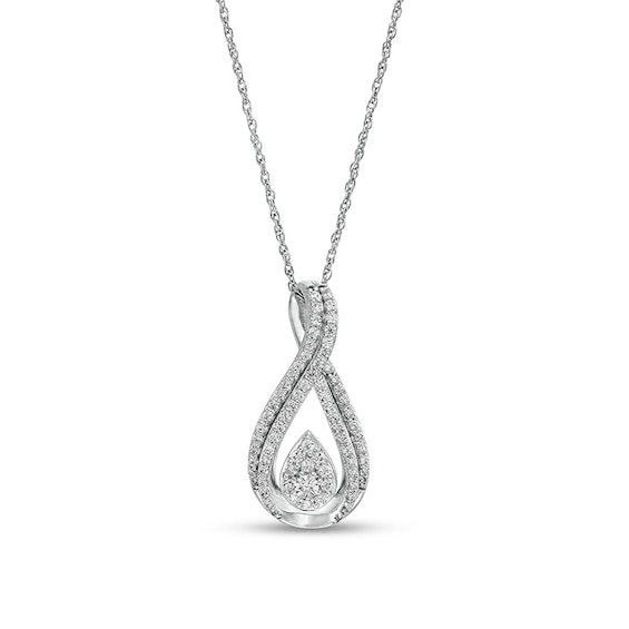 Previously Owned - 1/2 CT. T.w. Pear-Shaped Multi-Diamond Double Row Pendant in 10K White Gold