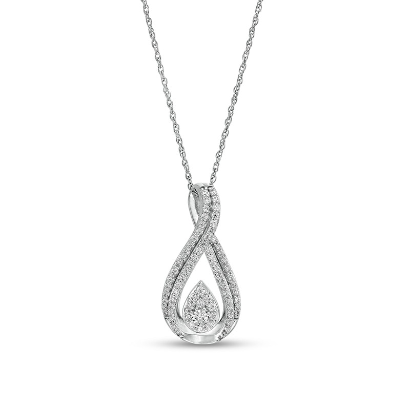 Main Image 1 of Previously Owned - 1/2 CT. T.W. Pear-Shaped Multi-Diamond Double Row Pendant in 10K White Gold
