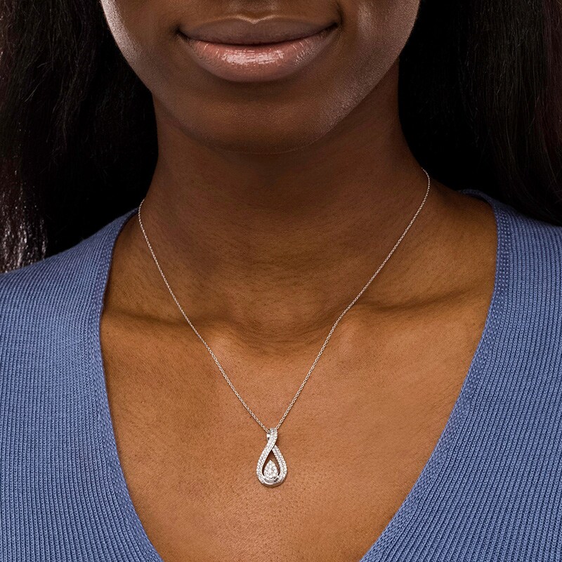 Main Image 2 of Previously Owned - 1/2 CT. T.W. Pear-Shaped Multi-Diamond Double Row Pendant in 10K White Gold