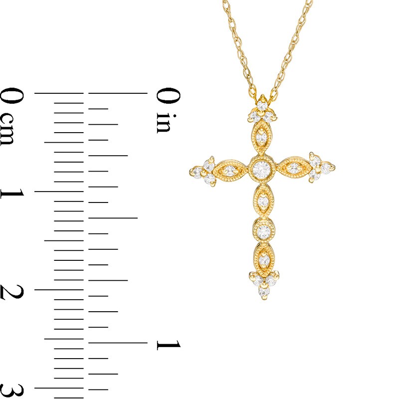 Main Image 3 of Previously Owned - 1/8 CT. T.W. Diamond Cross Vintage-Style Pendant in 10K Gold