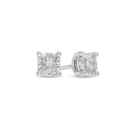 Previously Owned - 1/10 CT. T.w. Diamond Solitaire Cushion-Shaped Stud Earrings in Sterling Silver (J/I3)