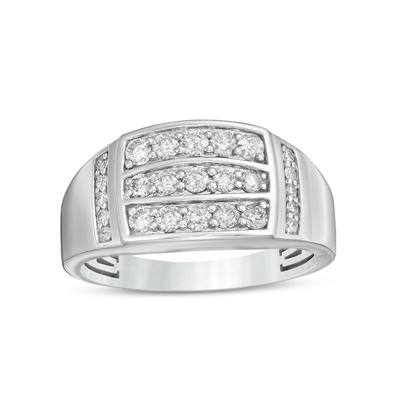 Main Image 1 of Previously Owned - 3/4 CT. T.W. Diamond Triple Row Rectangle-Top Collar Ring in 10K White Gold