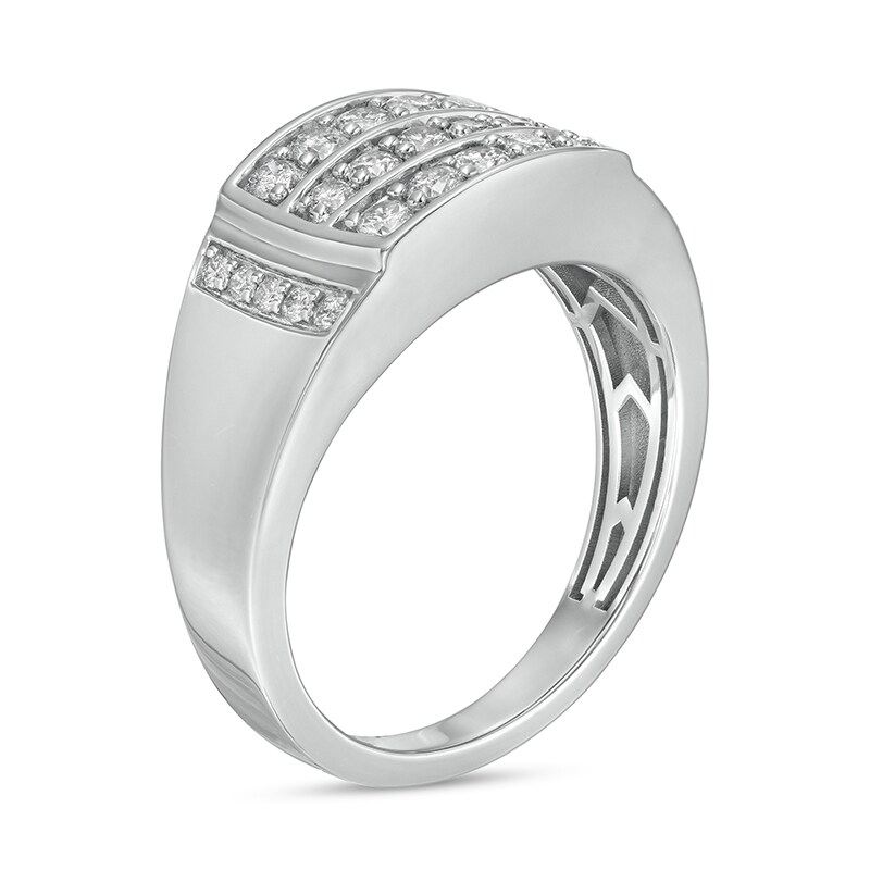 Main Image 3 of Previously Owned - 3/4 CT. T.W. Diamond Triple Row Rectangle-Top Collar Ring in 10K White Gold