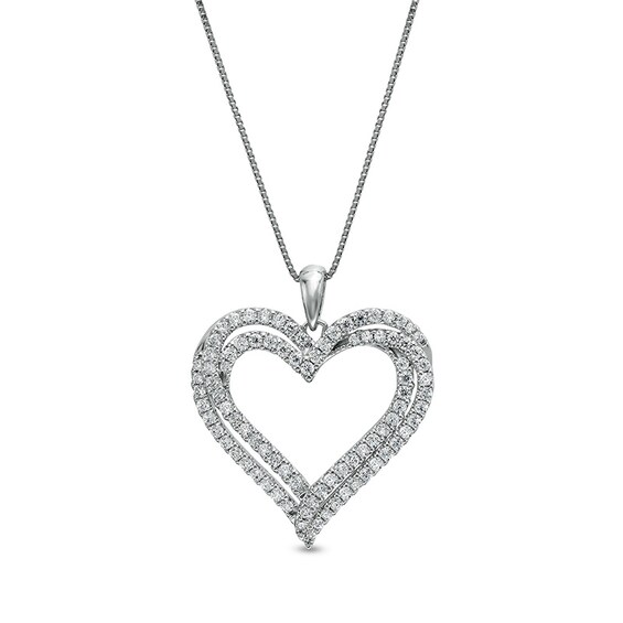 Previously Owned - 1 CT. T.w. Diamond Double Row Heart Pendant in 10K White Gold