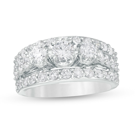 Previously Owned - 2 CT. T.w. Diamond Past Present FutureÂ® Multi-Row Engagement Ring in 14K White Gold (I/I2)