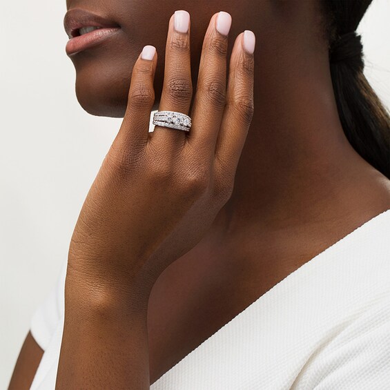 Previously Owned - 2 CT. T.w. Diamond Past Present FutureÂ® Multi-Row Engagement Ring in 14K White Gold (I/I2)