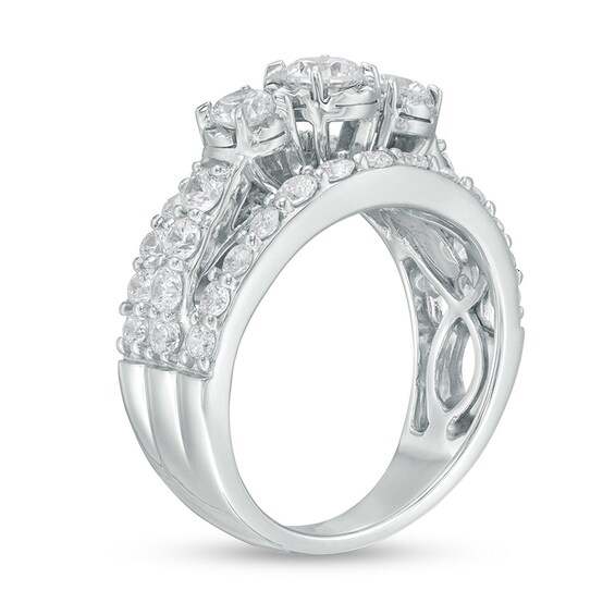 Previously Owned - 2 CT. T.w. Diamond Past Present FutureÂ® Multi-Row Engagement Ring in 14K White Gold (I/I2)