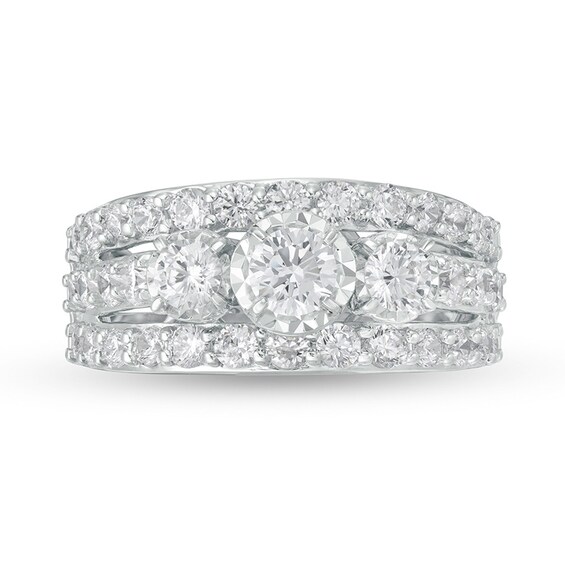 Previously Owned - 2 CT. T.w. Diamond Past Present FutureÂ® Multi-Row Engagement Ring in 14K White Gold (I/I2)