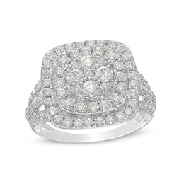 Previously Owned - 2 CT. T.W. Cushion-Shaped Multi-Diamond Double Frame Split Shank Ring in 10K White Gold