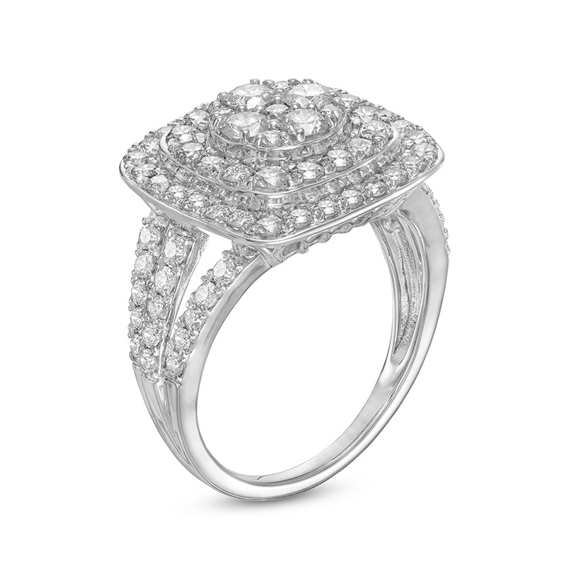 Main Image 3 of Previously Owned - 2 CT. T.W. Cushion-Shaped Multi-Diamond Double Frame Split Shank Ring in 10K White Gold