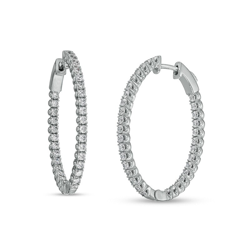 Main Image 1 of Previously Owned - 3 CT. T.W. Diamond Inside-Out Hoop Earrings in 10K White Gold