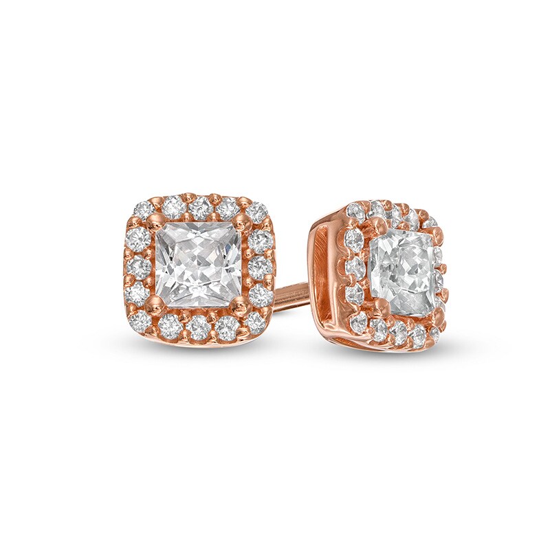 Main Image 1 of Previously Owned - 1/2 CT. T.W. Princess-Cut Diamond Frame Stud Earrings in 14K Rose Gold (I/I2)