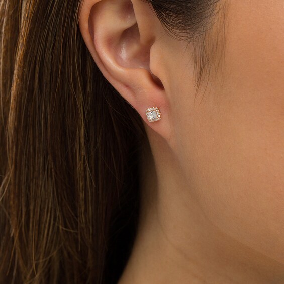 Previously Owned - 1/2 CT. T.w. Princess-Cut Diamond Frame Stud Earrings in 14K Rose Gold (I/I2)