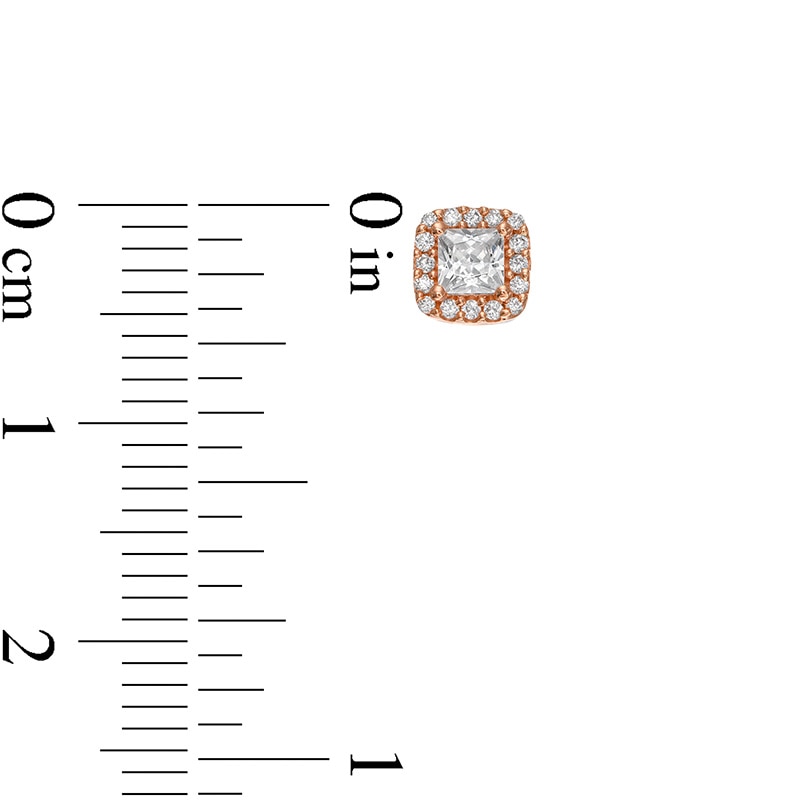 Main Image 3 of Previously Owned - 1/2 CT. T.W. Princess-Cut Diamond Frame Stud Earrings in 14K Rose Gold (I/I2)
