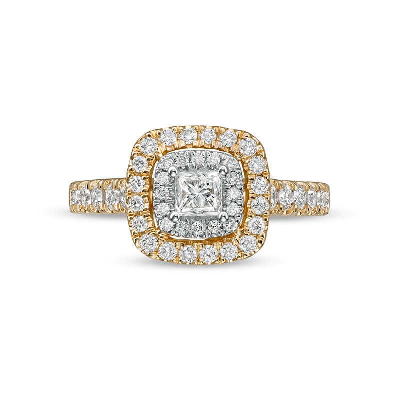 Main Image 4 of Previously Owned - 1 CT. T.W. Princess-Cut Diamond Double Frame Engagement Ring in 14K Gold (I/I2)
