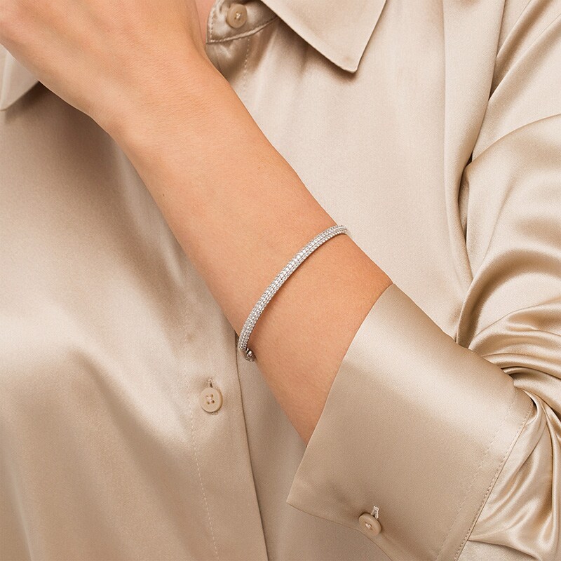 Main Image 2 of Previously Owned - 2-1/2 CT. T.W. Diamond Bangle in 10K White Gold – 7.25"
