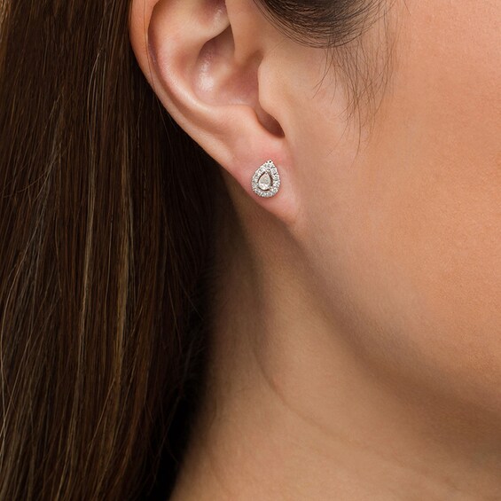 Previously Owned - 1/2 CT. T.w. Pear-Shaped Diamond Frame Stud Earrings in 10K White Gold