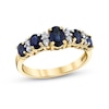 Thumbnail Image 1 of Previously Owned - Oval Blue Sapphire and 1/8 CT. T.W. Diamond Duo Alternating Five Stone Ring in 14K Gold