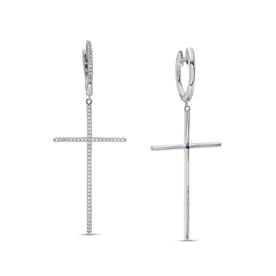 Previously Owned - Vera Wang Love Collection 3/8 CT. T.w. Diamond Cross Drop Earrings in 10K White Gold
