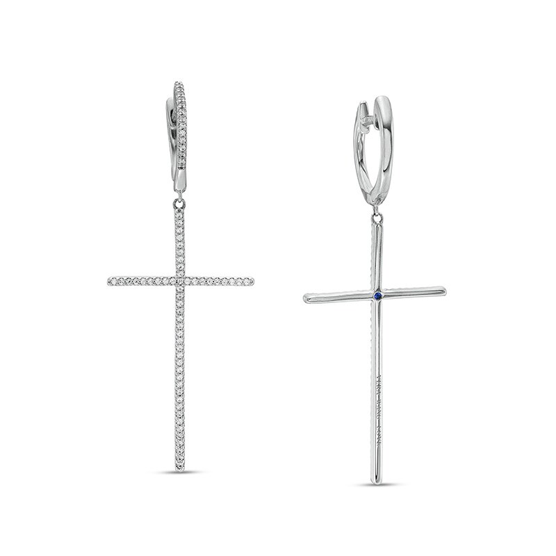 Main Image 2 of Previously Owned - Vera Wang Love Collection 3/8 CT. T.W. Diamond Cross Drop Earrings in 10K White Gold