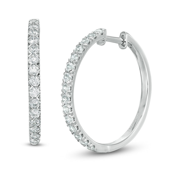 Previously Owned - 1 CT. T.w. Lab-Grown Diamond Hoop Earrings in 14K White Gold (F/Si2)