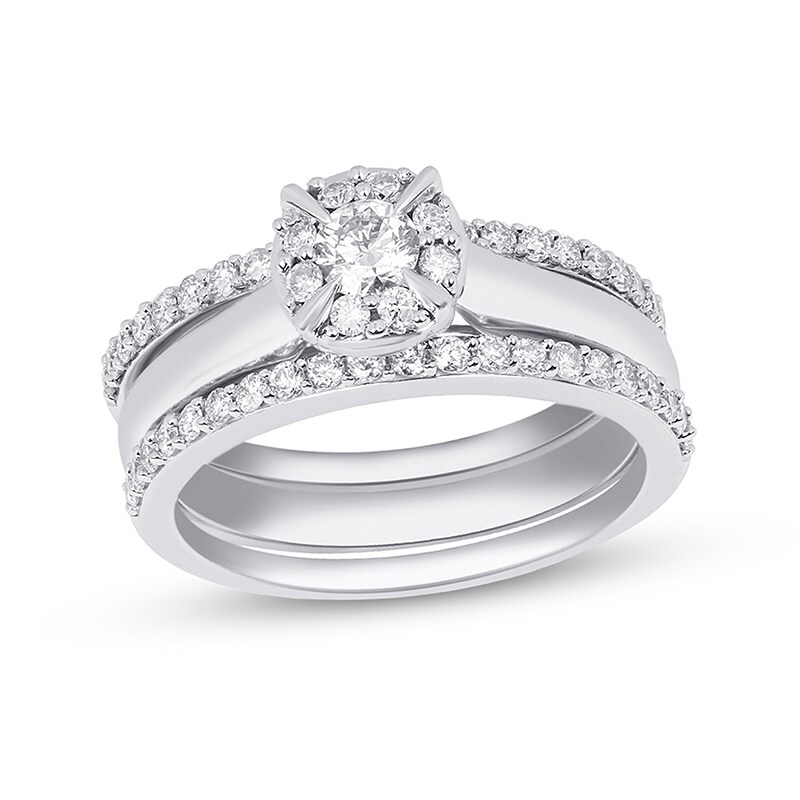 Main Image 1 of Previously Owned - 1 CT. T.W. Diamond Frame Three Piece Bridal Set in 10K White Gold