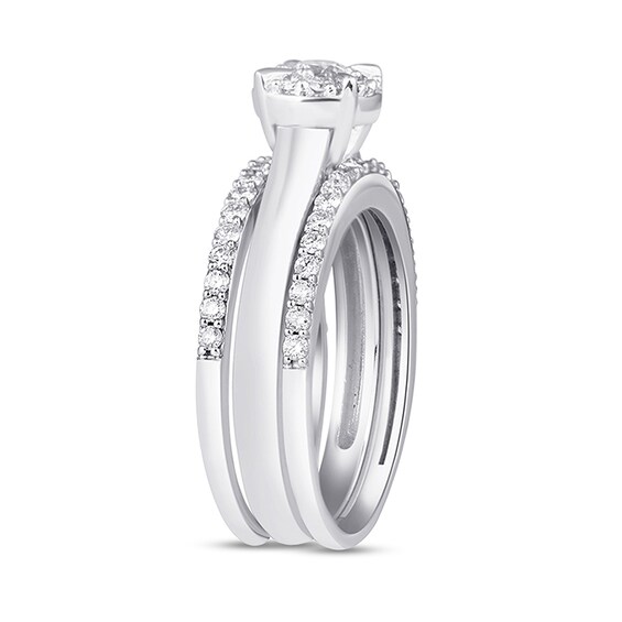 Previously Owned - 1 CT. T.w. Diamond Frame Three Piece Bridal Set in 10K White Gold