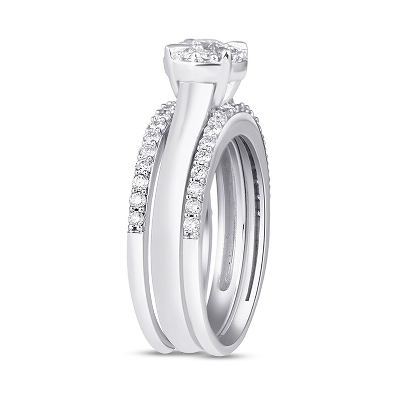 Main Image 2 of Previously Owned - 1 CT. T.W. Diamond Frame Three Piece Bridal Set in 10K White Gold