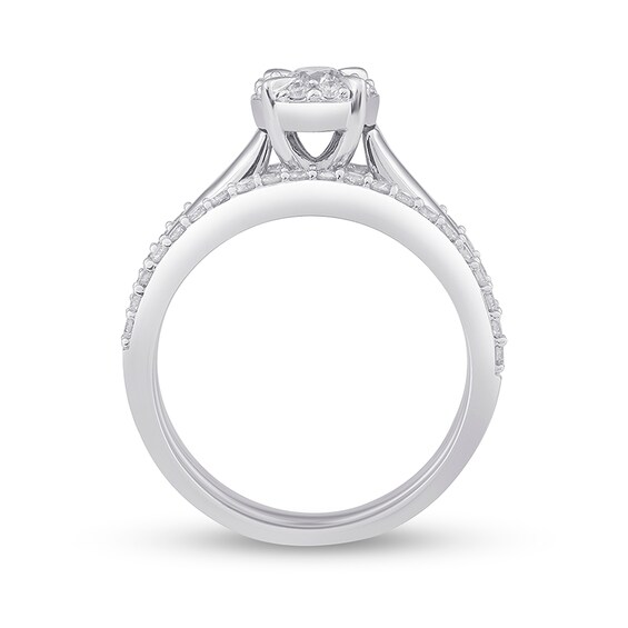 Previously Owned - 1 CT. T.w. Diamond Frame Three Piece Bridal Set in 10K White Gold