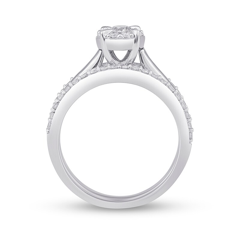 Main Image 3 of Previously Owned - 1 CT. T.W. Diamond Frame Three Piece Bridal Set in 10K White Gold