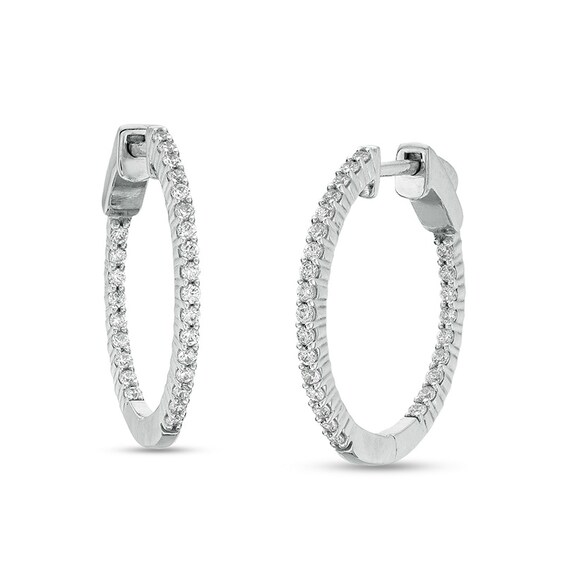 Previously Owned - 1/2 CT. T.w. Diamond Inside-Out Hoop Earrings in 10K White Gold