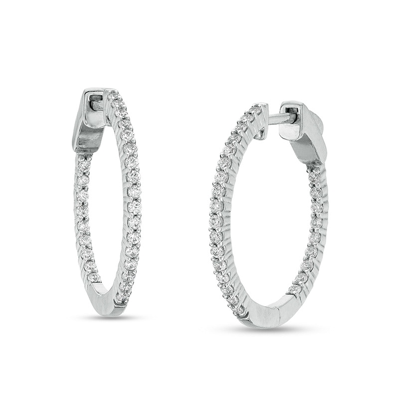 Main Image 1 of Previously Owned - 1/2 CT. T.W. Diamond Inside-Out Hoop Earrings in 10K White Gold