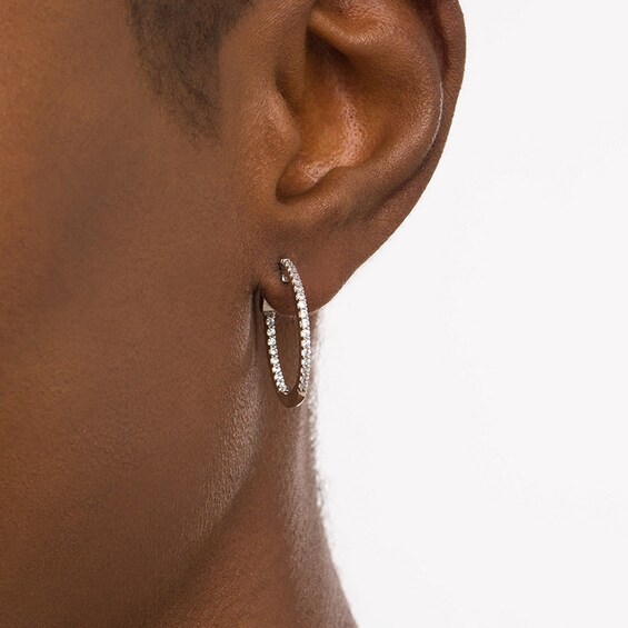 Previously Owned - 1/2 CT. T.w. Diamond Inside-Out Hoop Earrings in 10K White Gold