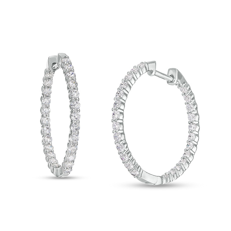 Main Image 1 of Previously Owned - 1-1/2 CT. T.W.  Lab-Grown Diamond Inside-Out Hoop Earrings in 14K White Gold (F/SI2)
