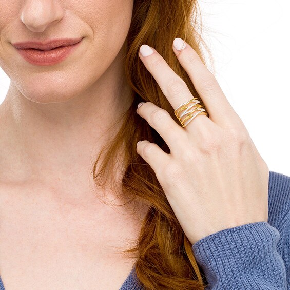 Previously Owned - 1/2 CT. T.w. Diamond Multi-Row Zig-Zag Ring in 10K Gold