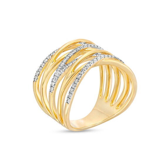 Previously Owned - 1/2 CT. T.w. Diamond Multi-Row Zig-Zag Ring in 10K Gold