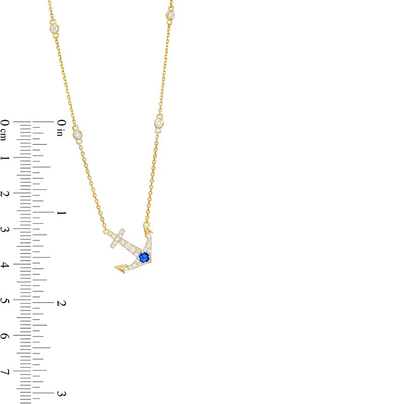 Main Image 3 of Previously Owned - Blue Sapphire and 1/4 CT. T.W. Diamond Offset Anchor Necklace in 10K Gold