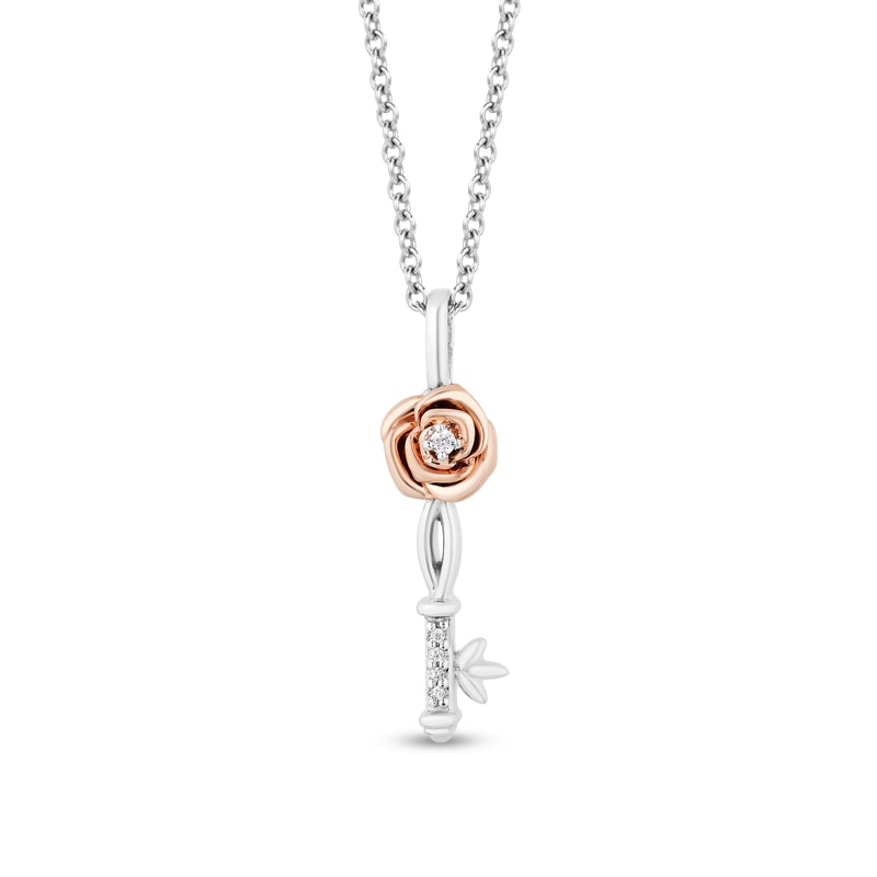Main Image 2 of Previously Owned - Enchanted Disney Belle Diamond Pendant and Stud Earrings Set in Sterling Silver and 10K Rose Gold