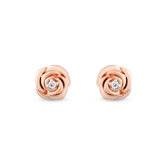 Previously Owned - Enchanted Disney Belle Diamond Pendant and Stud Earrings Set in Sterling Silver and 10K Rose Gold