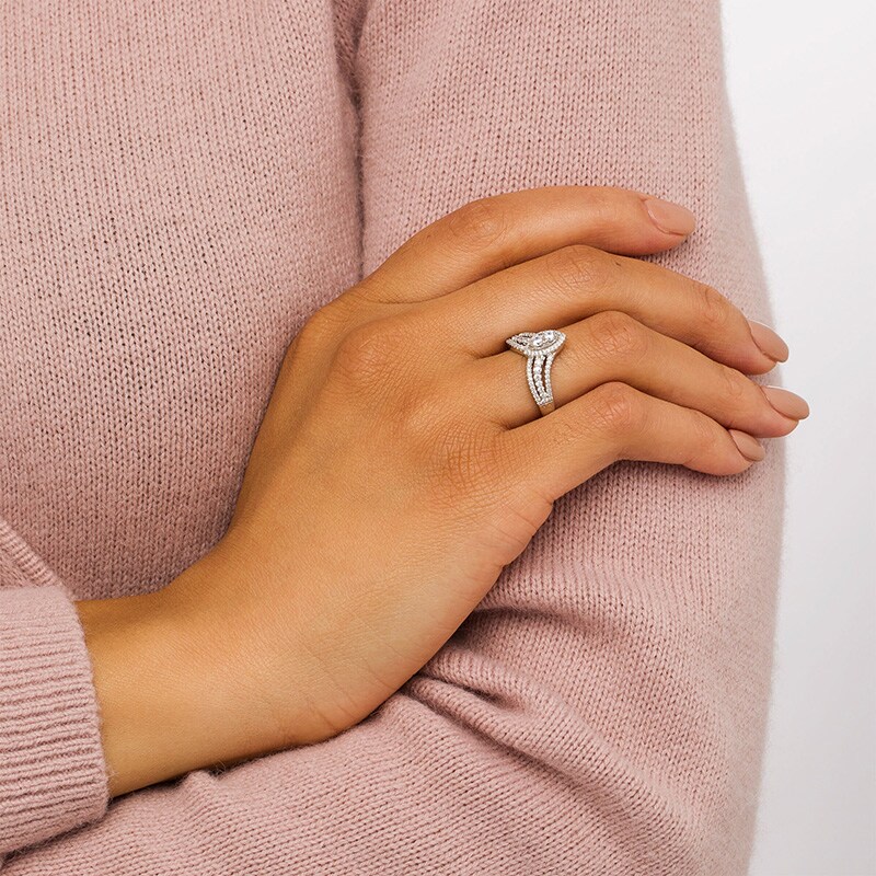 Main Image 2 of Previously Owned - 1/2 CT. T.W. Multi-Diamond Marquise Triple Row Split Shank Ring in 10K White Gold
