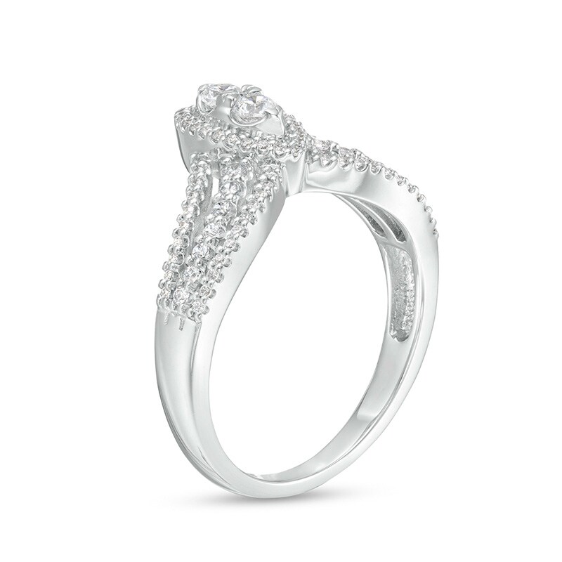 Main Image 3 of Previously Owned - 1/2 CT. T.W. Multi-Diamond Marquise Triple Row Split Shank Ring in 10K White Gold