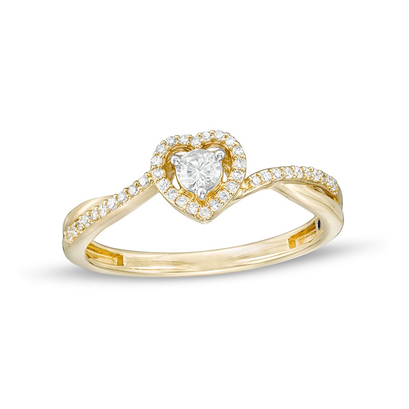 Main Image 1 of Previously Owned - 1/6 CT. T.W. Diamond Heart Frame Bypass Promise Ring in 10K Gold