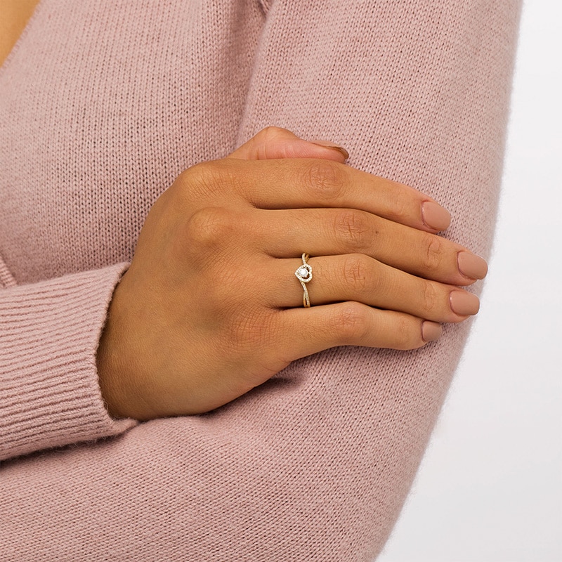 Main Image 2 of Previously Owned - 1/6 CT. T.W. Diamond Heart Frame Bypass Promise Ring in 10K Gold