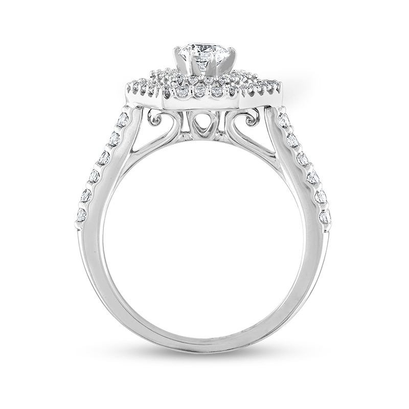 Main Image 3 of Previously Owned - 7/8 CT. T.W. Diamond Double Hexagon Frame Engagement Ring in 14K White Gold