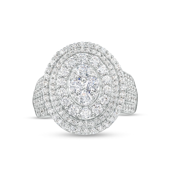 Previously Owned - 2 CT. T.w. Oval-Shaped Multi-Diamond Triple Frame Ring in 10K White Gold
