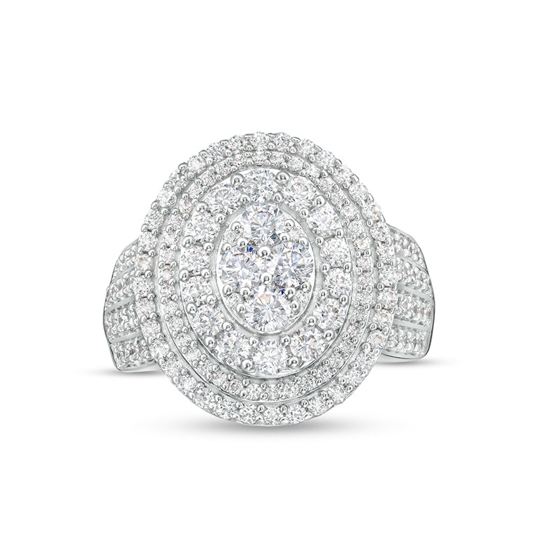 Main Image 1 of Previously Owned - 2 CT. T.W. Oval-Shaped Multi-Diamond Triple Frame Ring in 10K White Gold