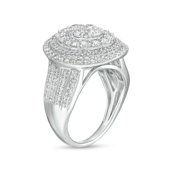 Previously Owned - 2 CT. T.w. Oval-Shaped Multi-Diamond Triple Frame Ring in 10K White Gold